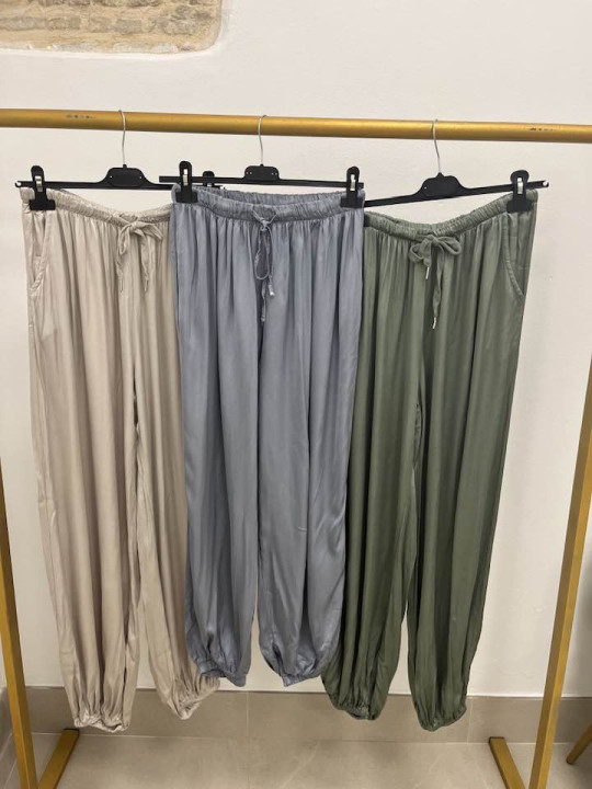 Pantalon boho satinado cinturilla elastica