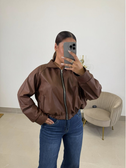 cazadora polipiel marron