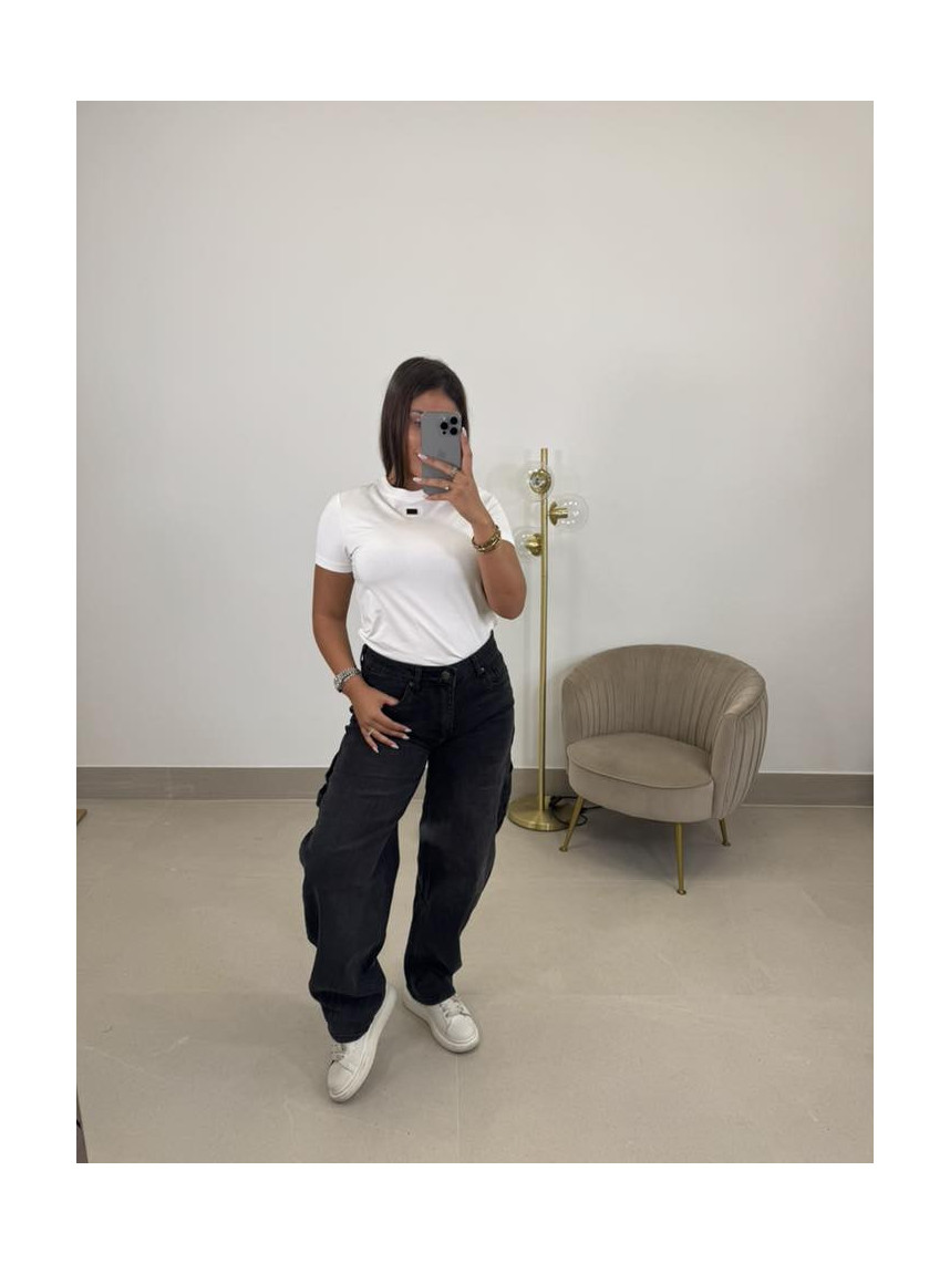 Vaquero balloon gris desgastado detalle