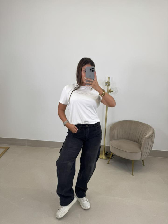Camiseta corte mujer blanca brillo