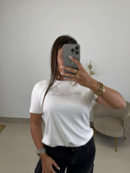 Camiseta corte mujer blanca brillo