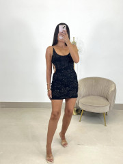 Vestido lentejuela espalda baja negro