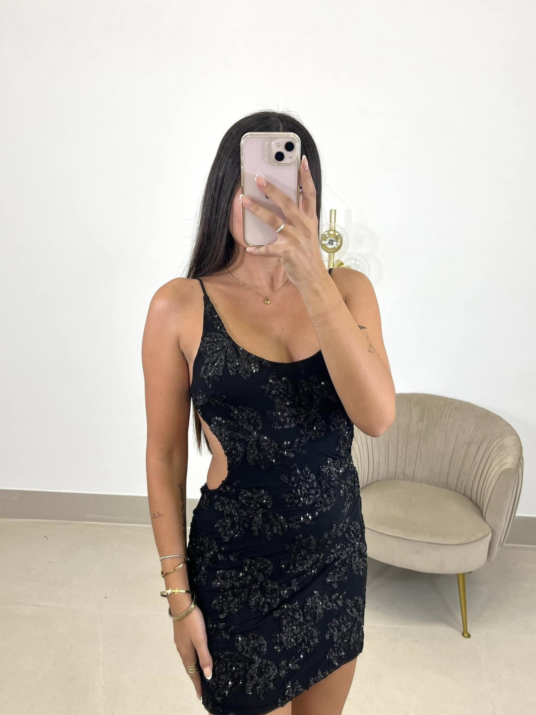 Vestido lentejuela espalda baja negro