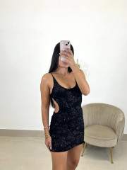 Vestido lentejuela espalda baja negro