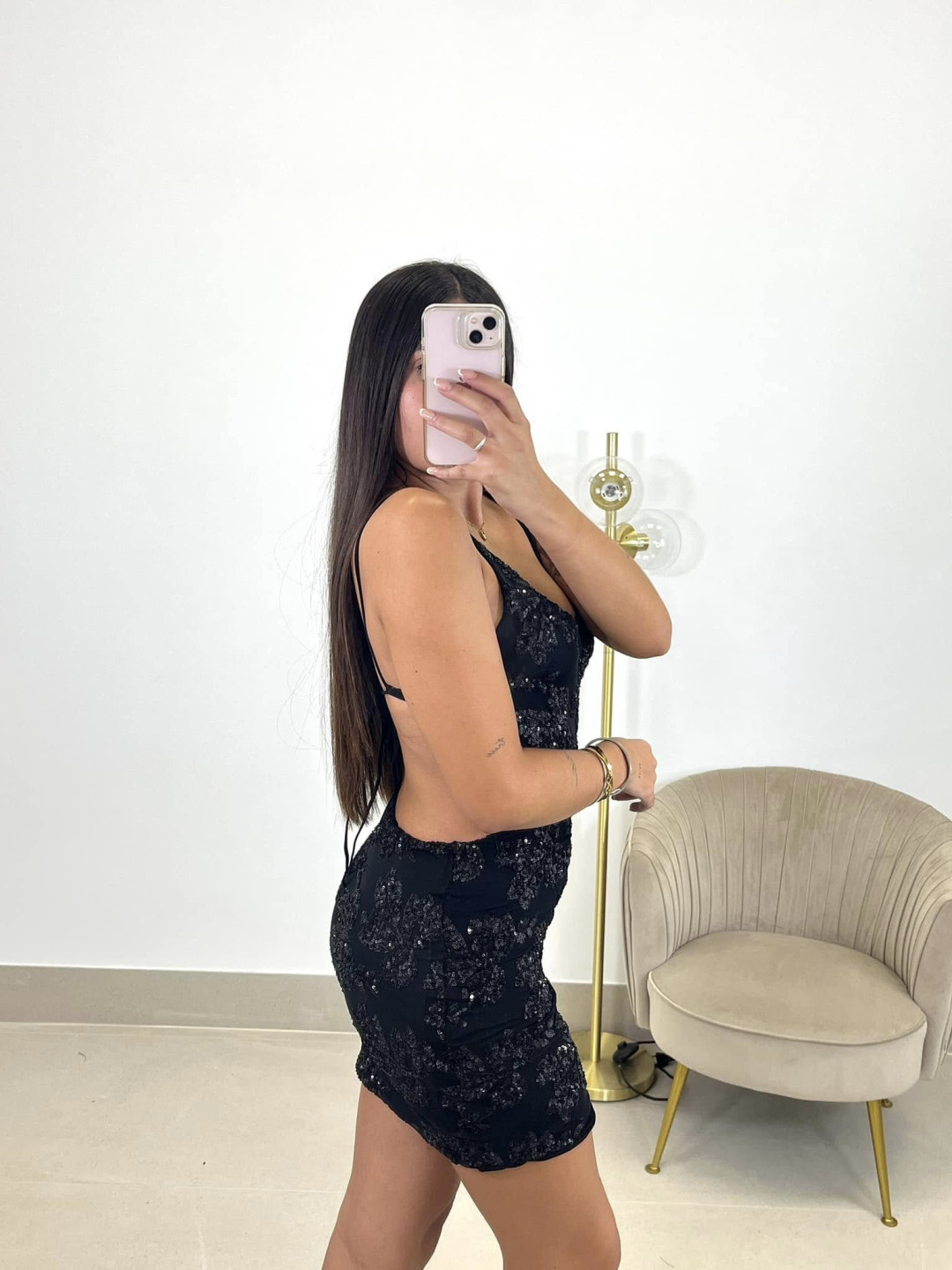 Vestido lentejuela espalda baja negro