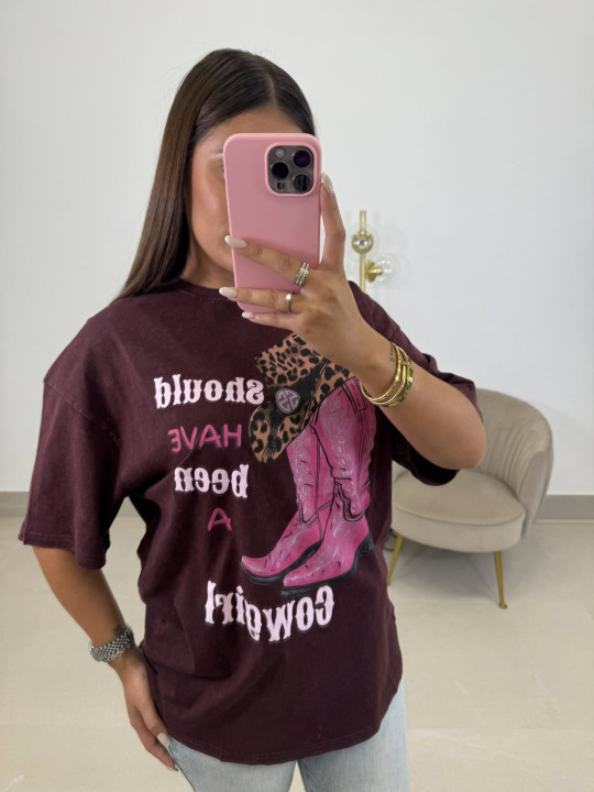 Camiseta oversize cowboy berenjena
