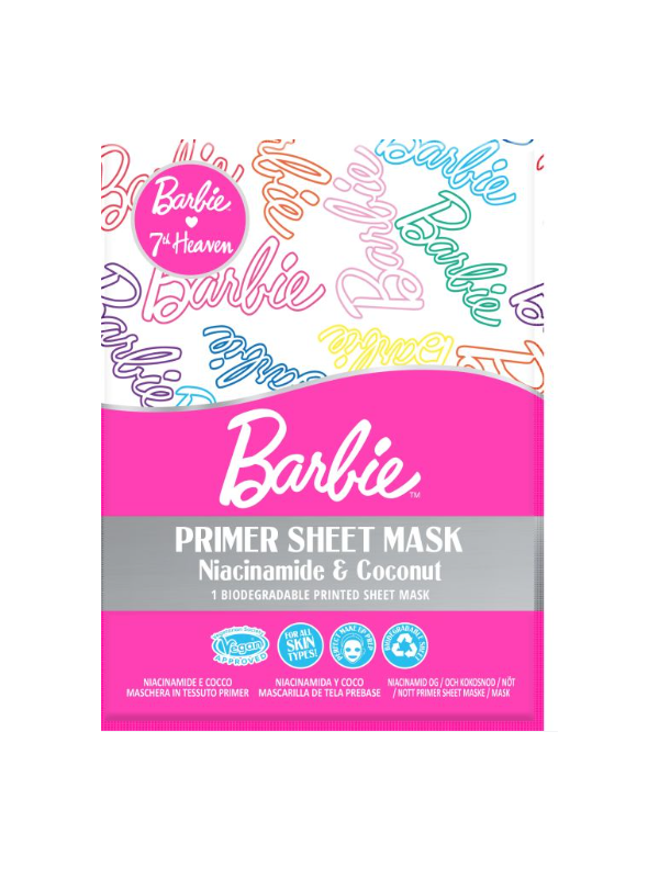 Barbie Primer Sheet Mask Mascarilla de Tela Prebase con Niacinamida y Coco