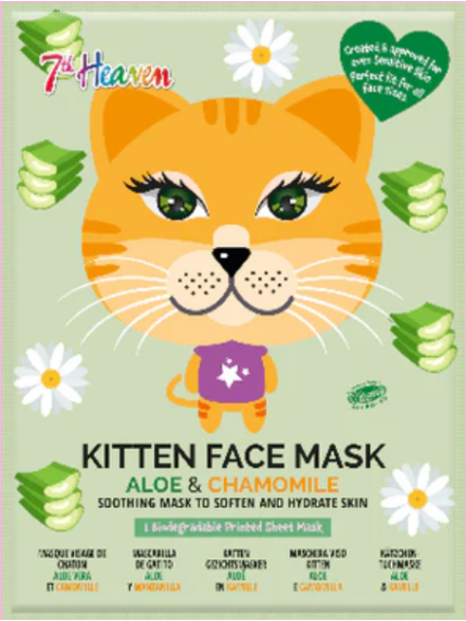 7th Heaven Kitten Face Mask with Aloe & Chamomile - Soothes & Softens Skin