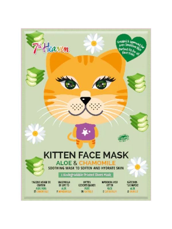 7th Heaven Kitten Face Mask with Aloe & Chamomile - Soothes & Softens Skin