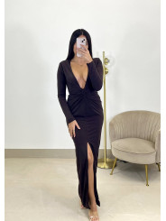 Vestido largo nudo marron