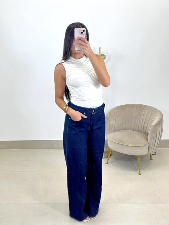 Vaquero wide leg oscuro cinturon