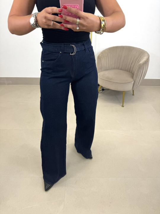 Vaquero wide leg oscuro cinturon