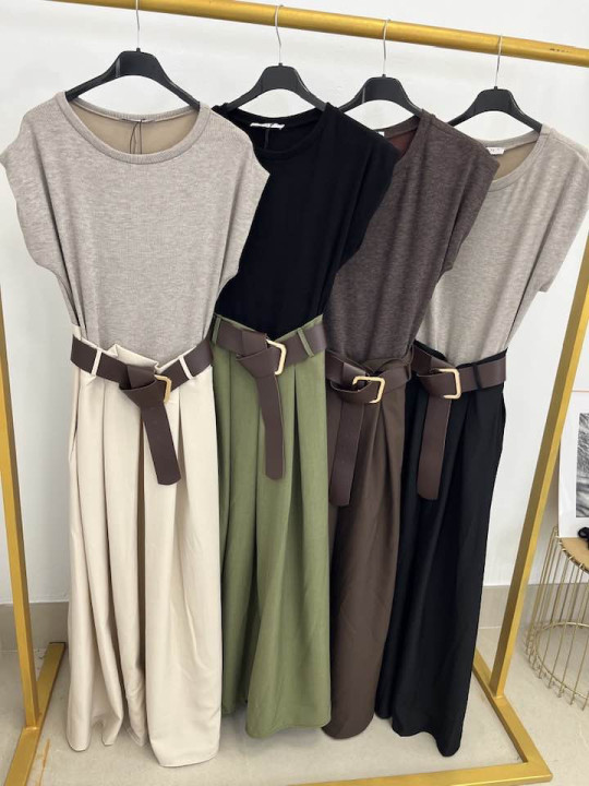 Vestido combinado (incluye cinturón)
