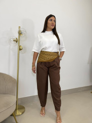 Pantalon pinzas balloon marron