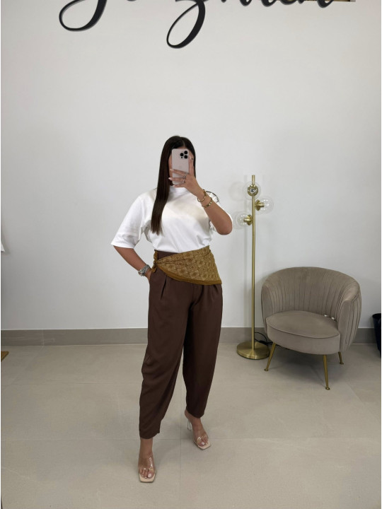 Pantalon pinzas balloon marron