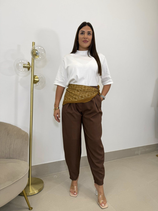 Pantalon pinzas balloon marron