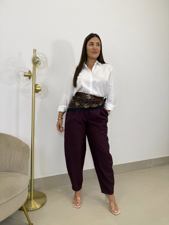 Pantalon pinzas balloon berenjena