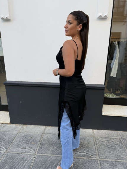 Vestido lencero asimetrico negro