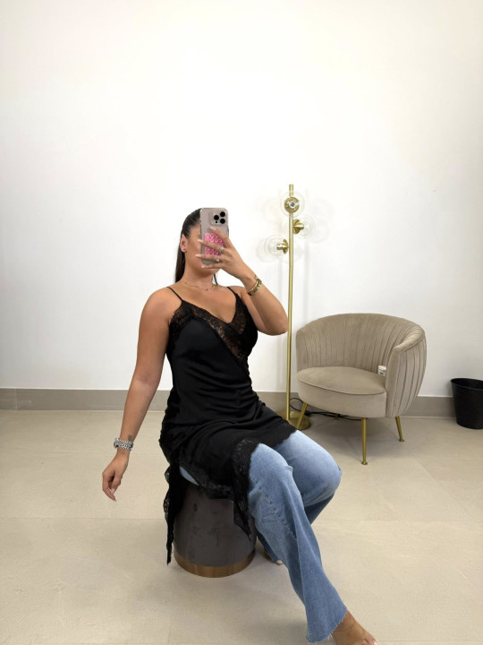 Vestido lencero asimetrico negro