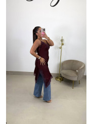 Vestido lencero asimetrico tinto