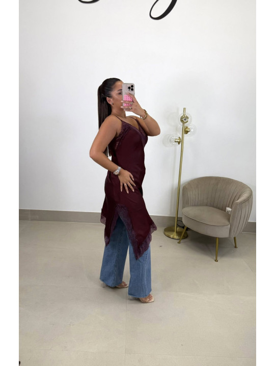 Vestido lencero asimetrico tinto