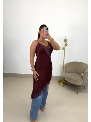Vestido lencero asimetrico tinto