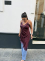 Vestido lencero asimetrico tinto