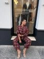 Pantalon boho cuadros tinto
