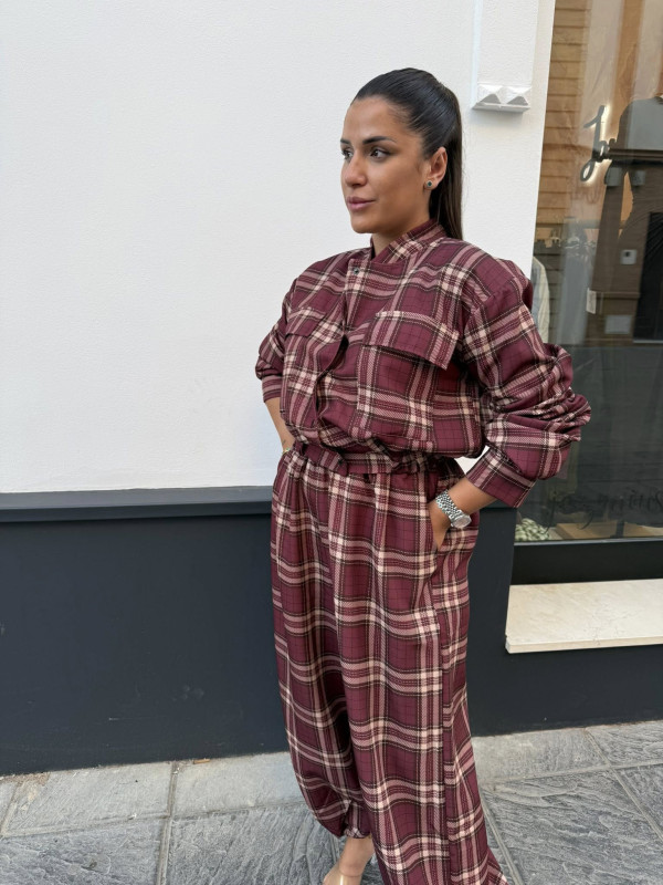 Pantalon boho cuadros tinto