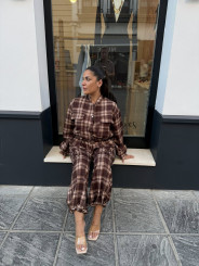 Pantalon boho cuadros marron