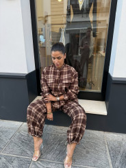 Pantalon boho cuadros marron