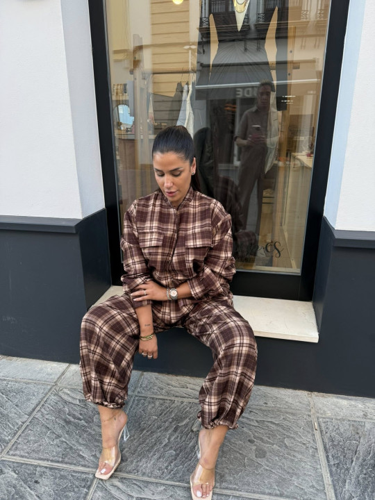 Pantalon boho cuadros marron Pantalon boho cuadros marron