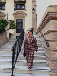 Pantalon boho cuadros marron