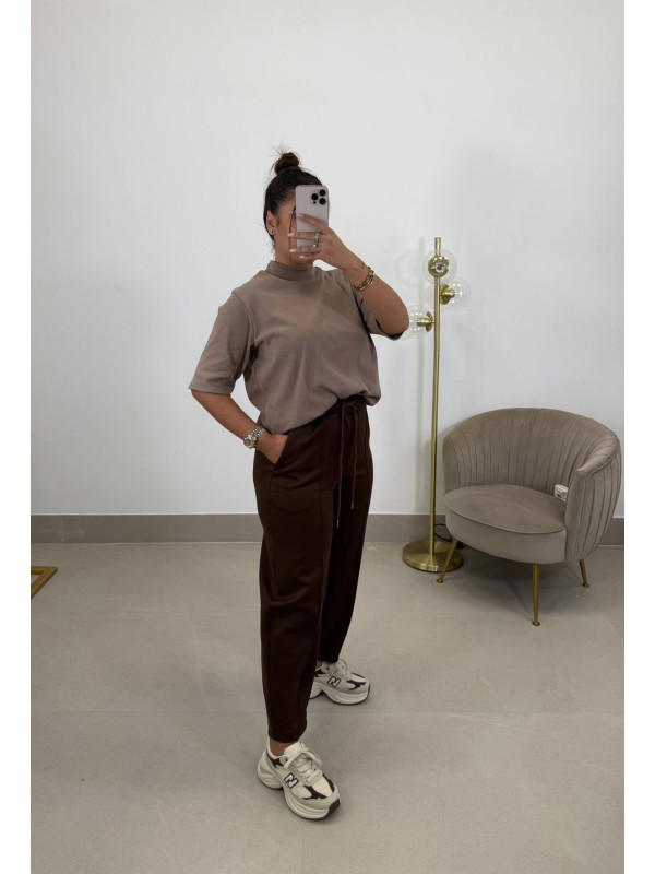 Pantalon felpa balloon marron/REPOSICION