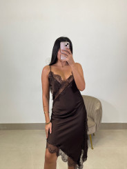 Vestido encaje asimetrico marron