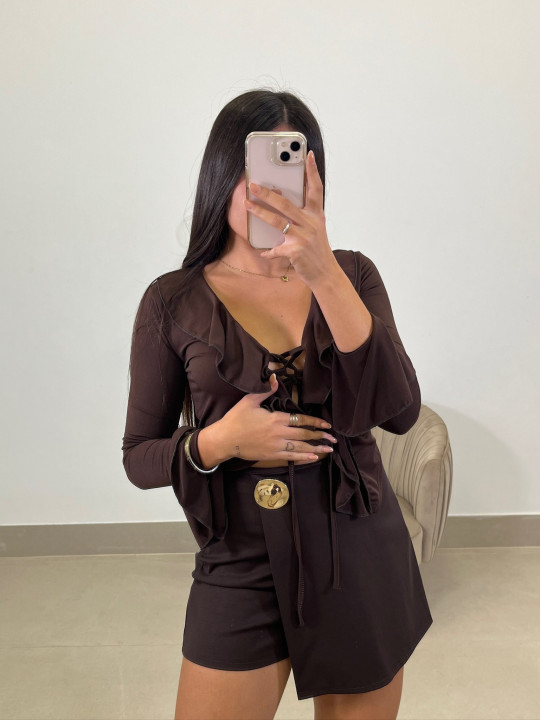 Falda pantalon detalle marron