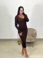 Vestido punto cuello pico marron