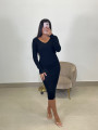 Vestido punto cuello pico negro