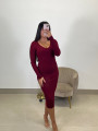 Vestido punto cuello pico tinto