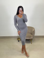 Vestido punto cuello pico gris