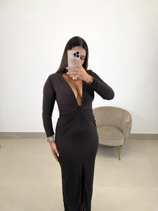 Vestido largo nudo marrón