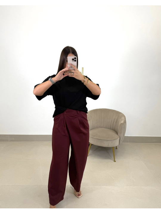 Pantalon pinzas cierre viral tinto