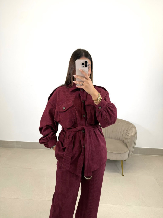Blazer cinturon pana tinto