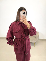 Blazer cinturon pana tinto
