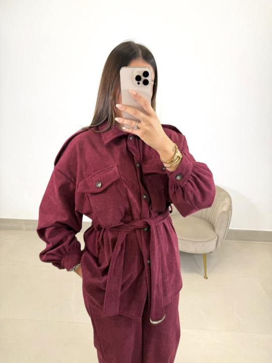 Blazer cinturon pana tinto
