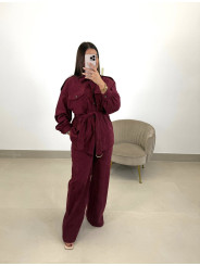 Blazer cinturon pana tinto