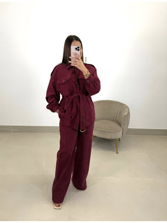 Blazer cinturon pana tinto