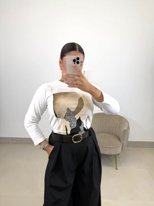 Pantalon ancho cinturon negro