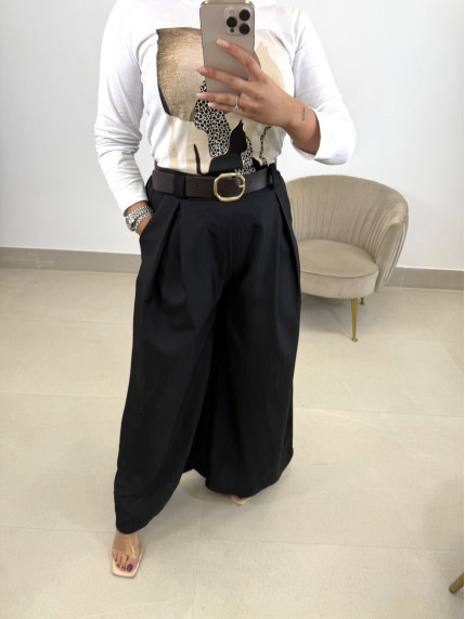 Pantalon ancho cinturon negro