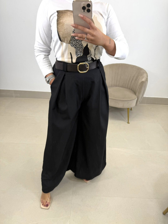Pantalon ancho cinturon negro